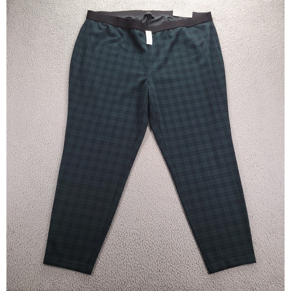 TALBOTS Pants Size 24W SOHO Skinny Ankle Legging Green Plaid Pull On NEW